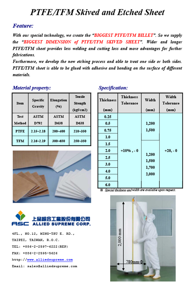 PTFE/M-PTFE Skived and Etched Sheet
